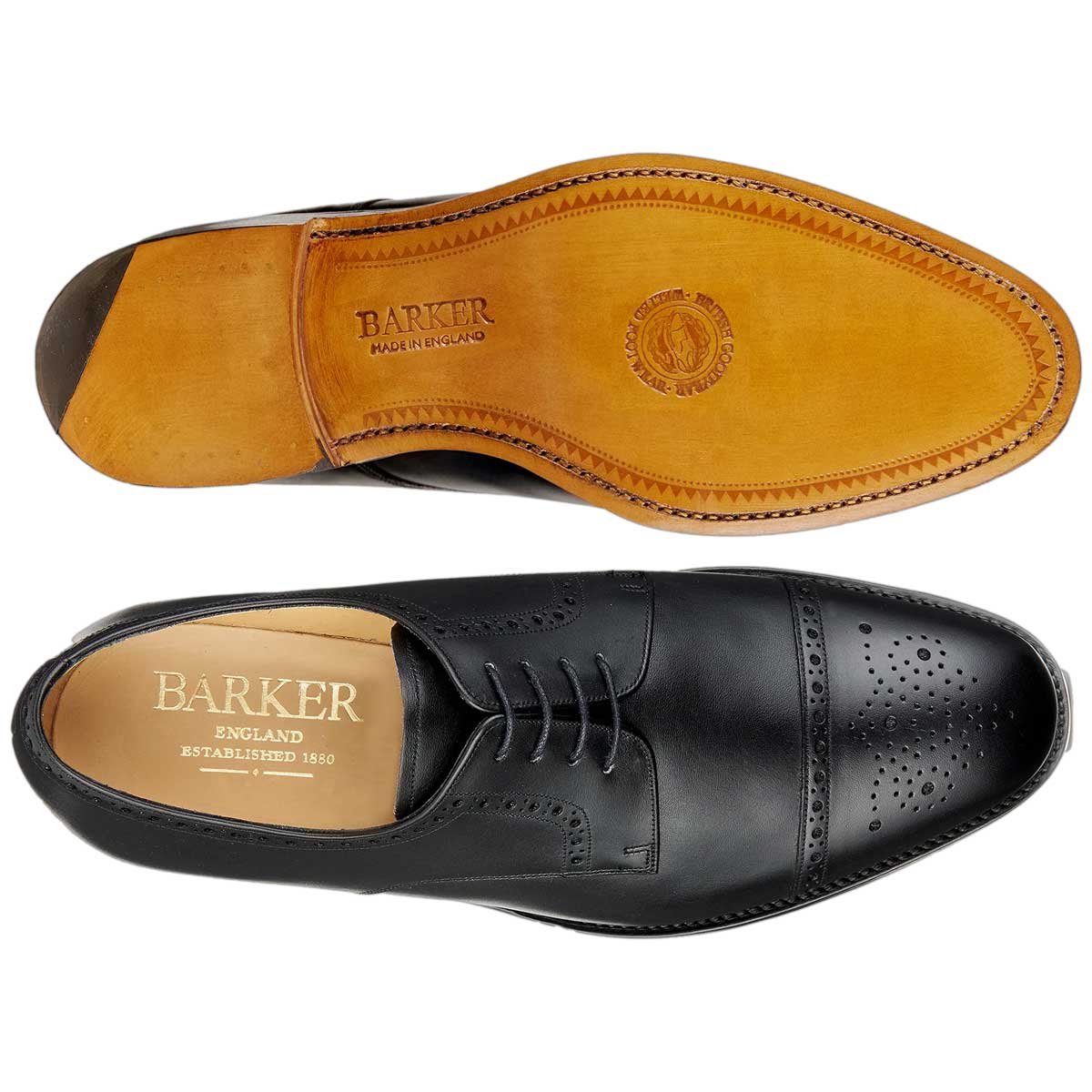 BARKER Mowbray Shoes – Mens Semi-Brogue Oxford – Black Calf - Image 4