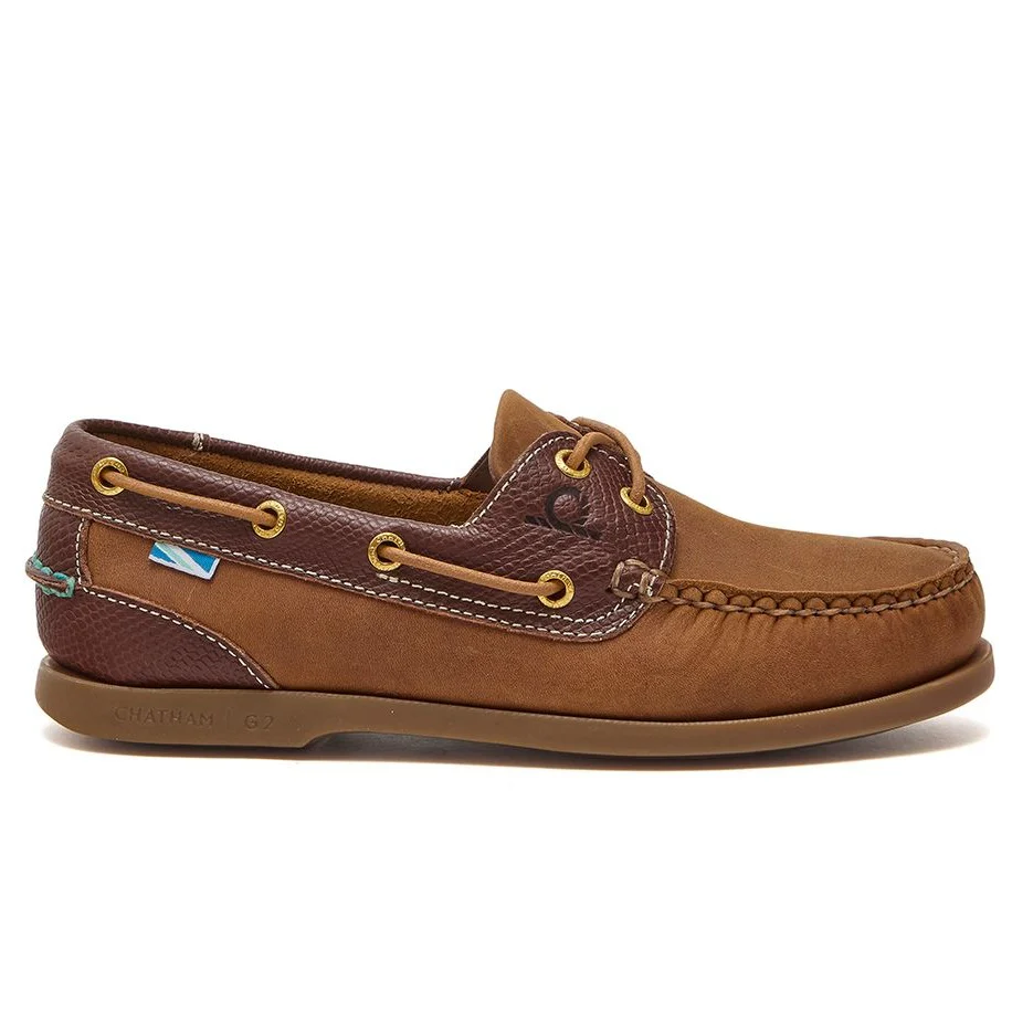CHATHAM Ladies Bermuda G2 Leather Boat Shoes - Walnut/Brown Snake