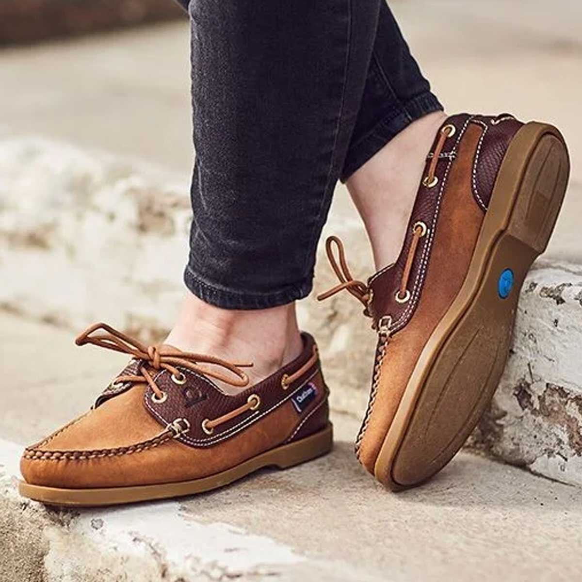 CHATHAM Ladies Bermuda G2 Leather Boat Shoes - Walnut/Brown Snake - Image 2