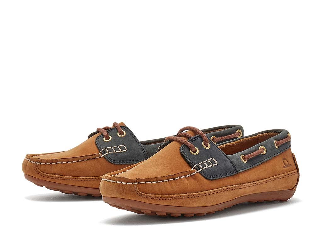 CHATHAM Ladies Cromer Driving Moccasins - Tan/Navy - Image 2