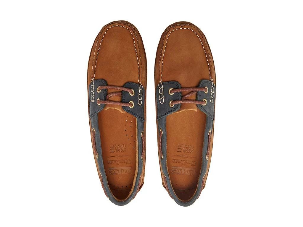CHATHAM Ladies Cromer Driving Moccasins - Tan/Navy - Image 3