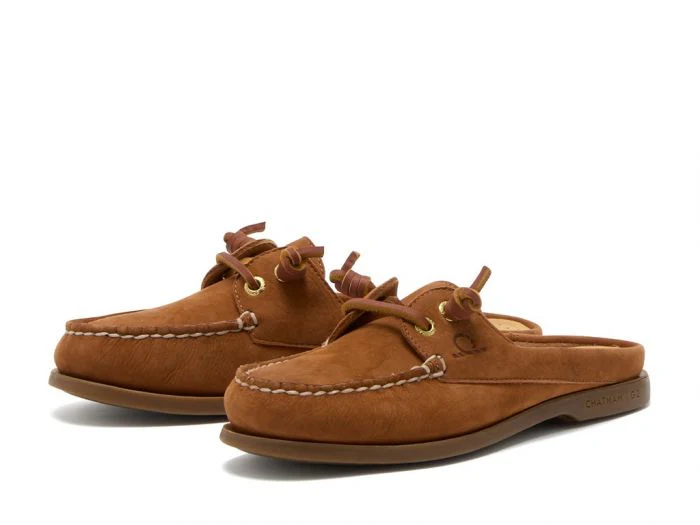 CHATHAM Ladies Lyme G2 Leather Mule Boat Shoes - Tan - Image 5