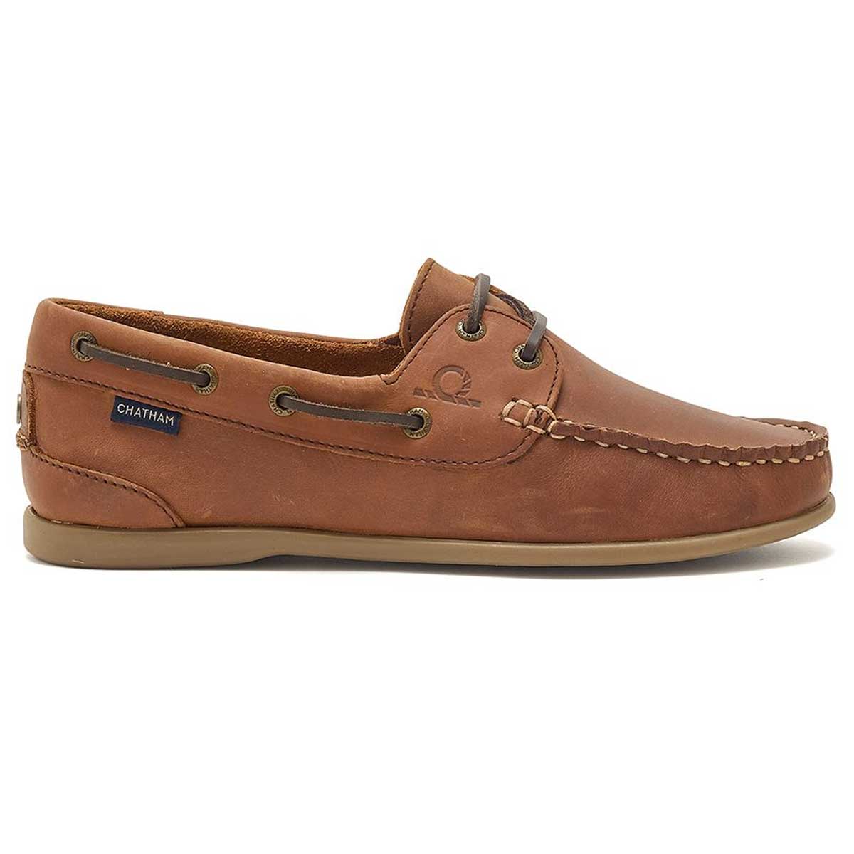 CHATHAM Ladies Penang Leather Boat Shoes - Dark Tan