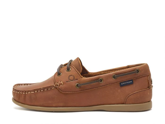 CHATHAM Ladies Penang Leather Boat Shoes - Dark Tan - Image 3