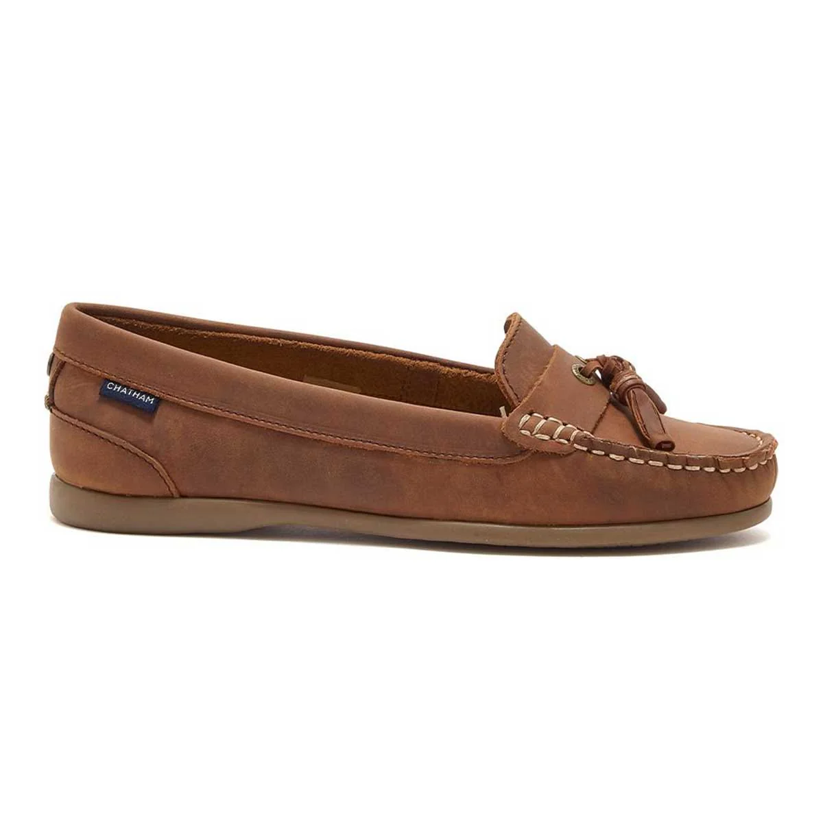 CHATHAM Ladies Pulau Leather Boat Shoes - Dark Tan