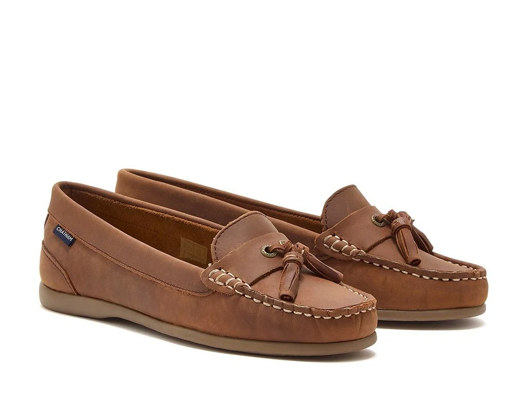 CHATHAM Ladies Pulau Leather Boat Shoes - Dark Tan - Image 2