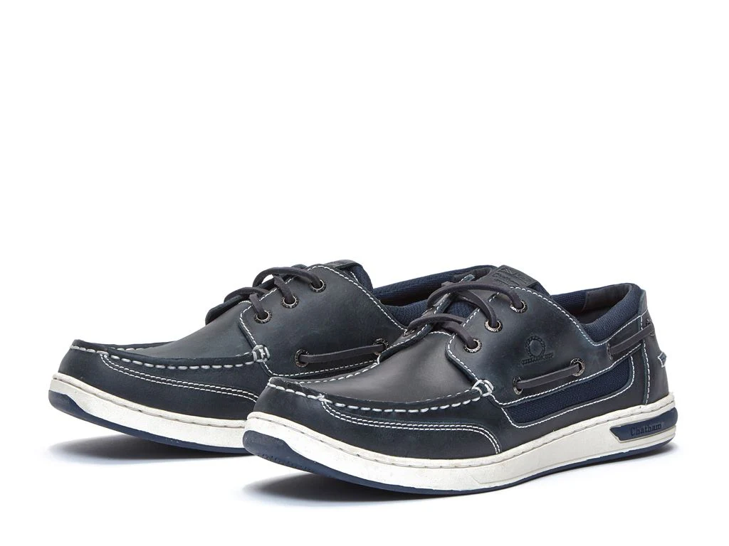 CHATHAM Buton G2 Leather Boat Shoes - Men's - Navy - Image 3