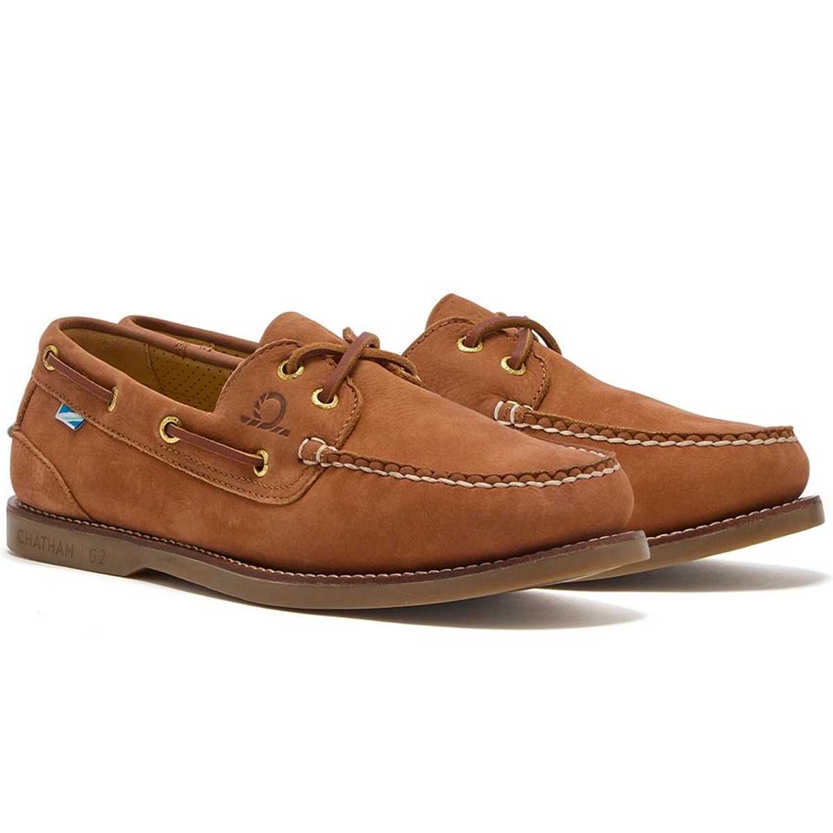 CHATHAM Mens Lyme G2 Leather Boat Shoes - Tan - Image 2