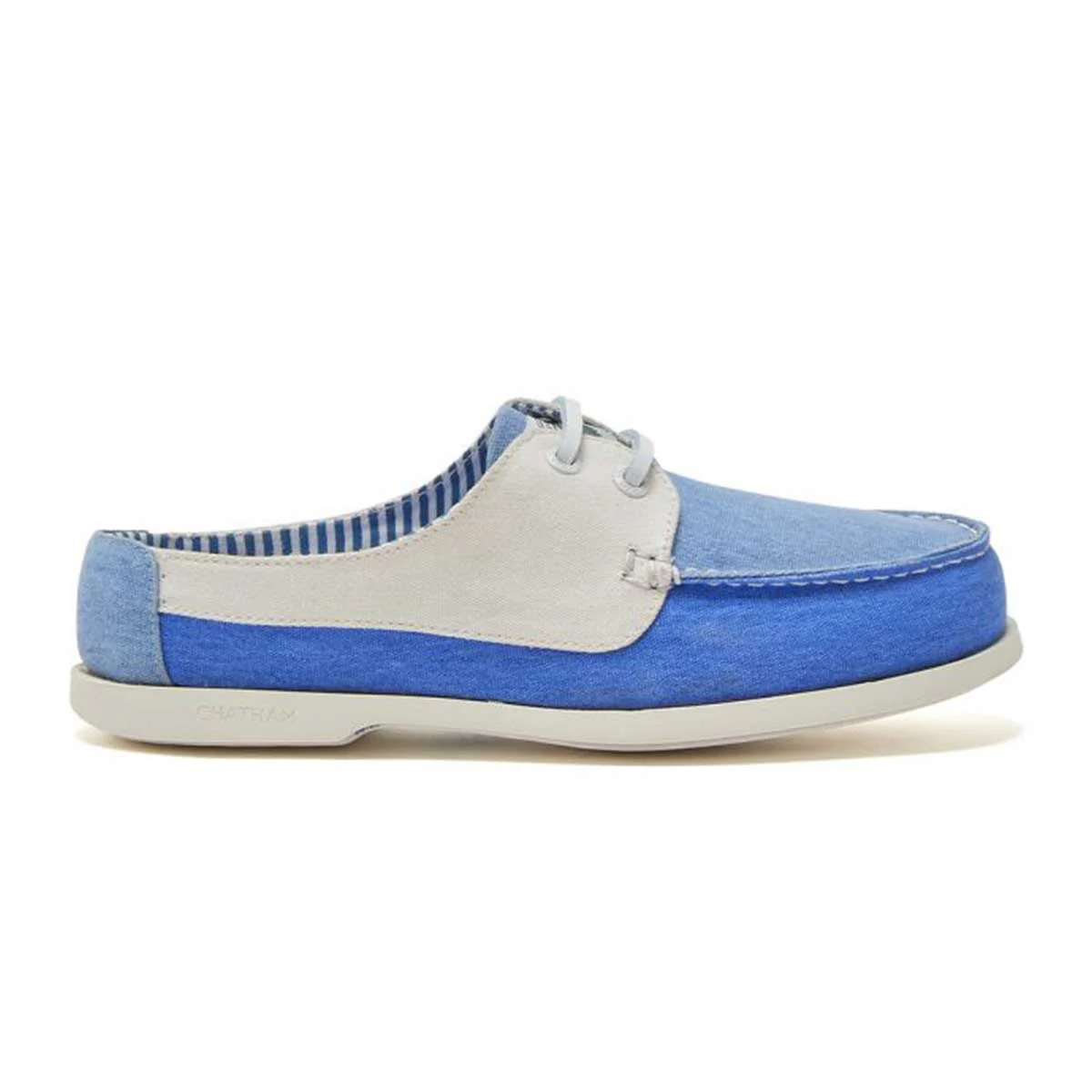 CHATHAM x JOULES Mariner Canvas Slip-On Deck Shoes - Ladies - Blue / Oat