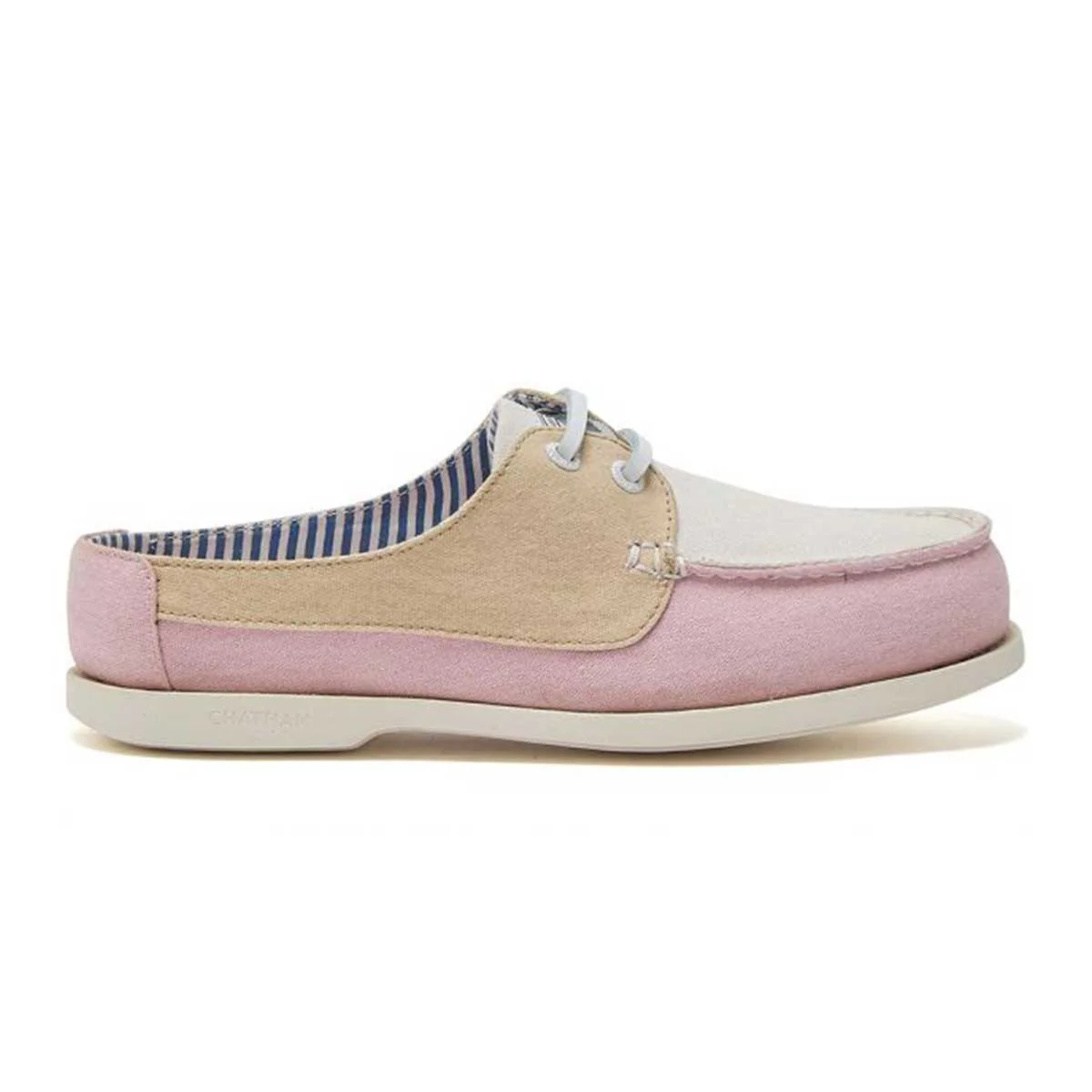 CHATHAM x JOULES Mariner Canvas Slip-On Deck Shoes - Ladies - Pink / White