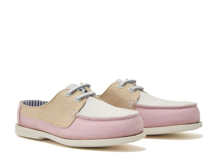 CHATHAM x JOULES Mariner Canvas Slip-On Deck Shoes - Ladies - Pink / White - Image 2