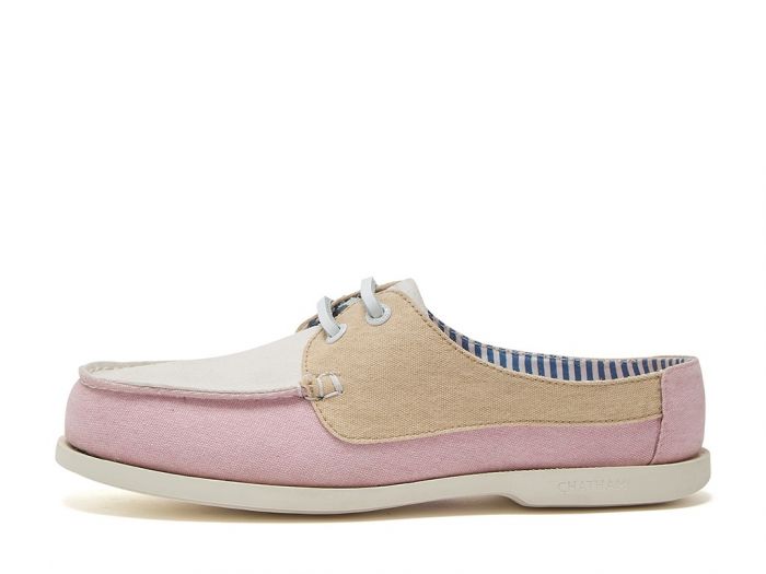 CHATHAM x JOULES Mariner Canvas Slip-On Deck Shoes - Ladies - Pink / White - Image 3