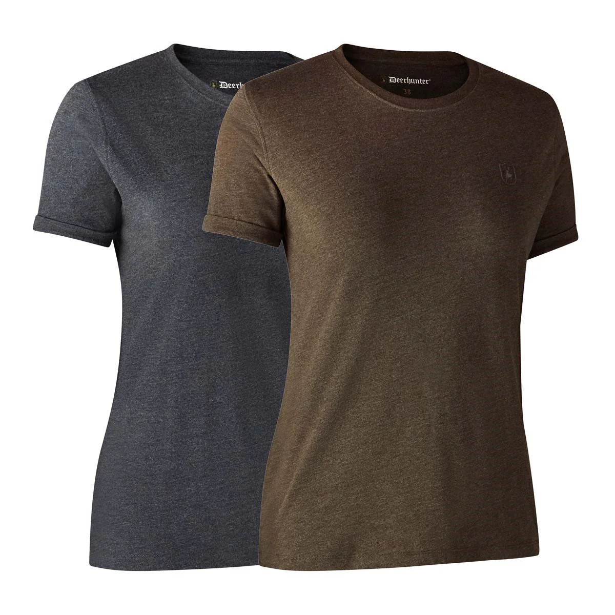 DEERHUNTER Ladies Basic T-Shirt 2 Pack - Brown Leaf Melange - Image 3