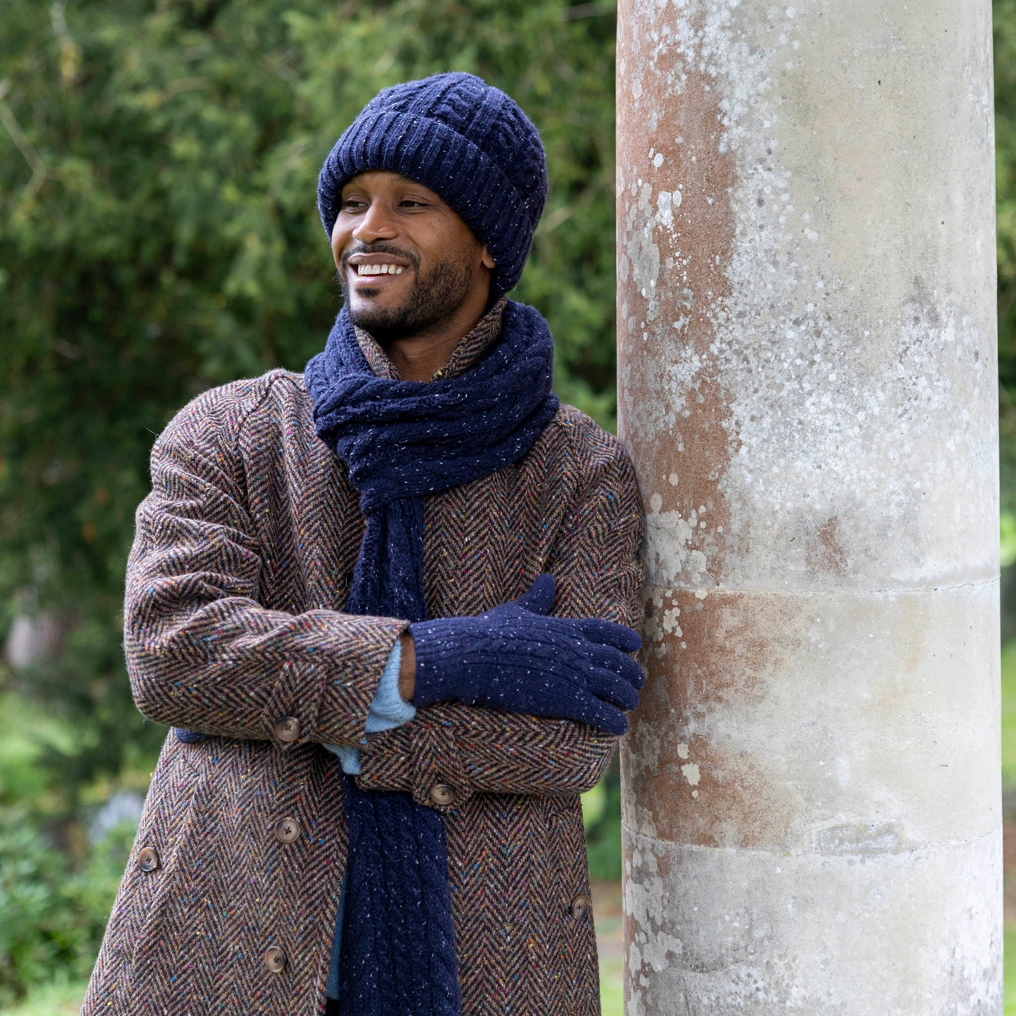 DENTS Lacock Men’s Touchscreen Cable Knit Gloves with Marl Yarn – Navy - Image 3