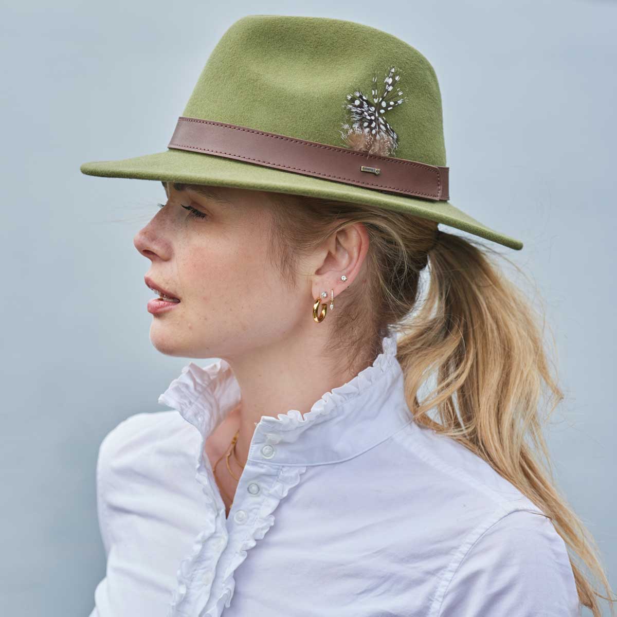 DUBARRY Gallagher Feather Trimmed Felt Fedora Hat - Olive - Image 2