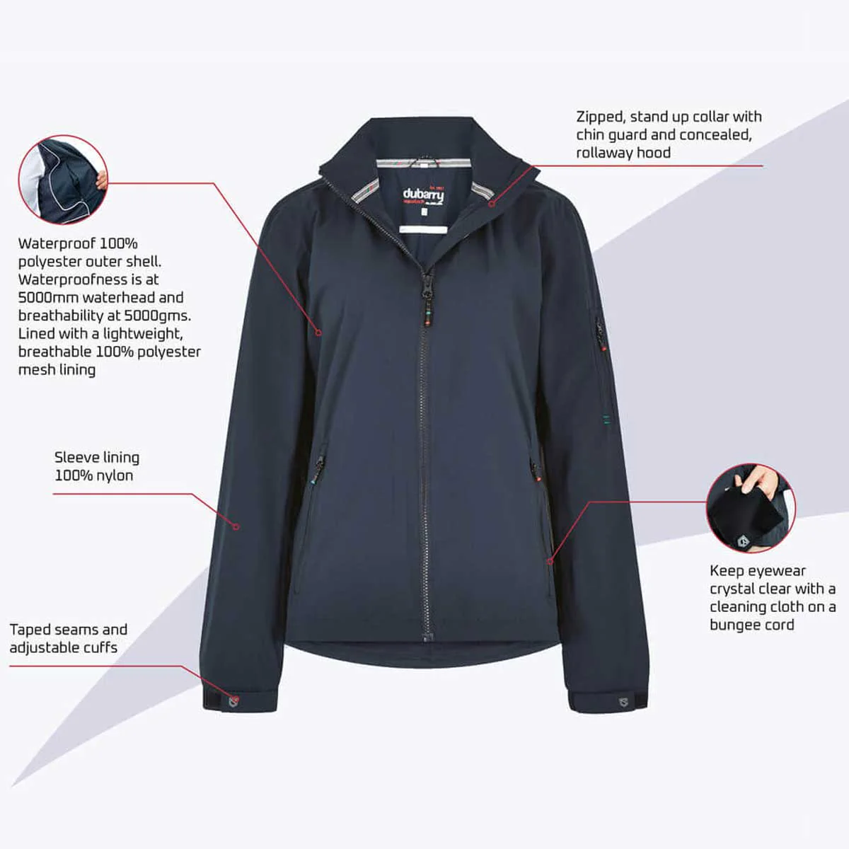 DUBARRY Livorno Womens Fleece-Lined Crew Jacket - Navy - Image 4