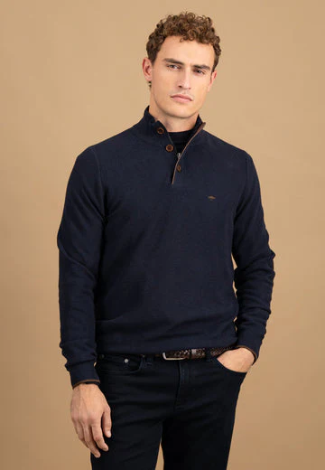 FYNCH HATTON Quarter Buttoned Sweater - Men's - Navy - Image 2