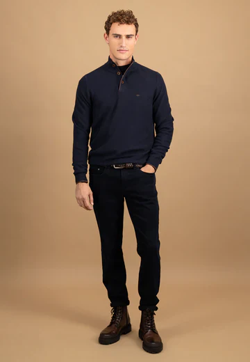 FYNCH HATTON Quarter Buttoned Sweater - Men's - Navy - Image 4