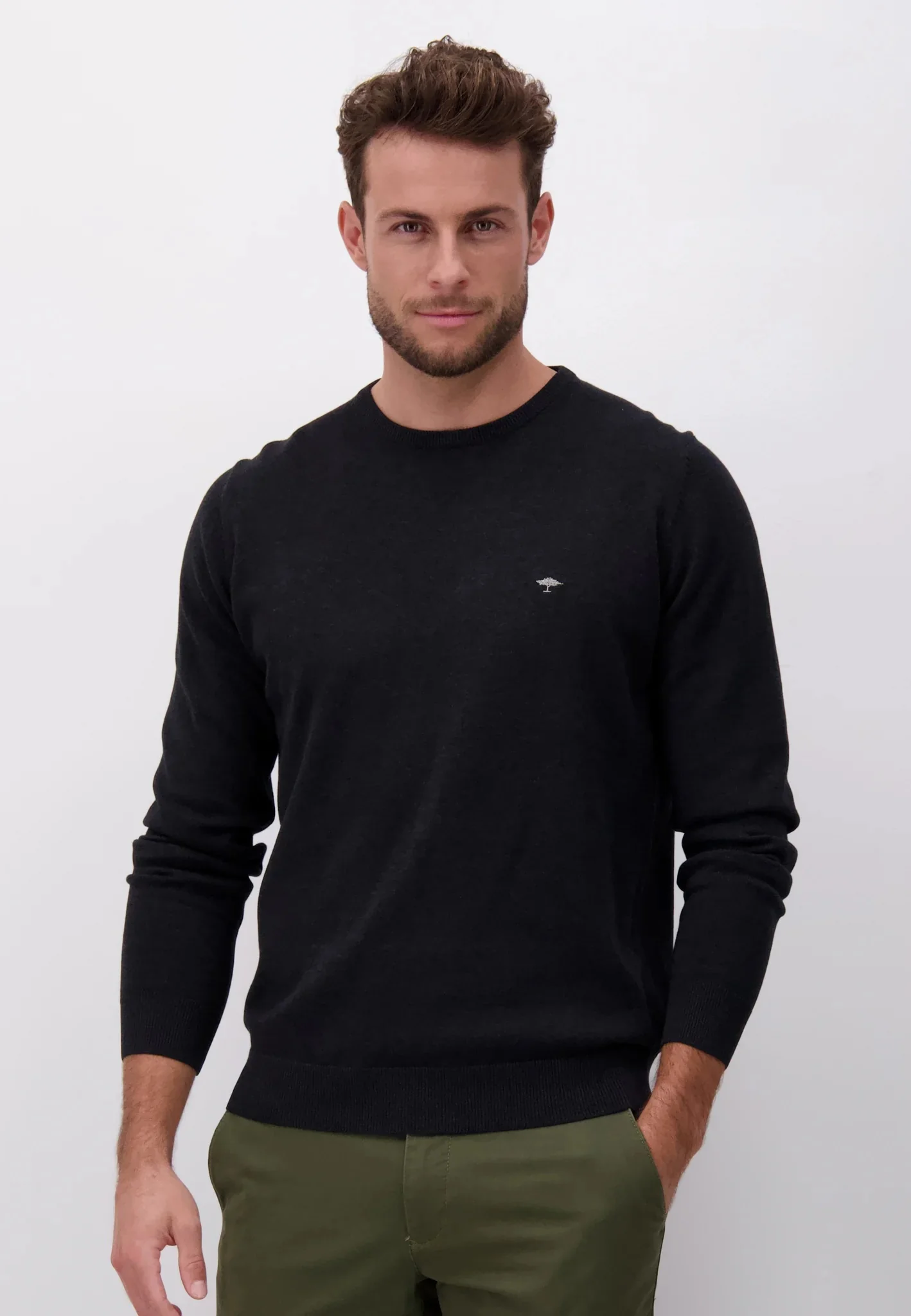 FYNCH HATTON Crew Neck Sweater - Men's Fine Knit – Charcoal - Image 2