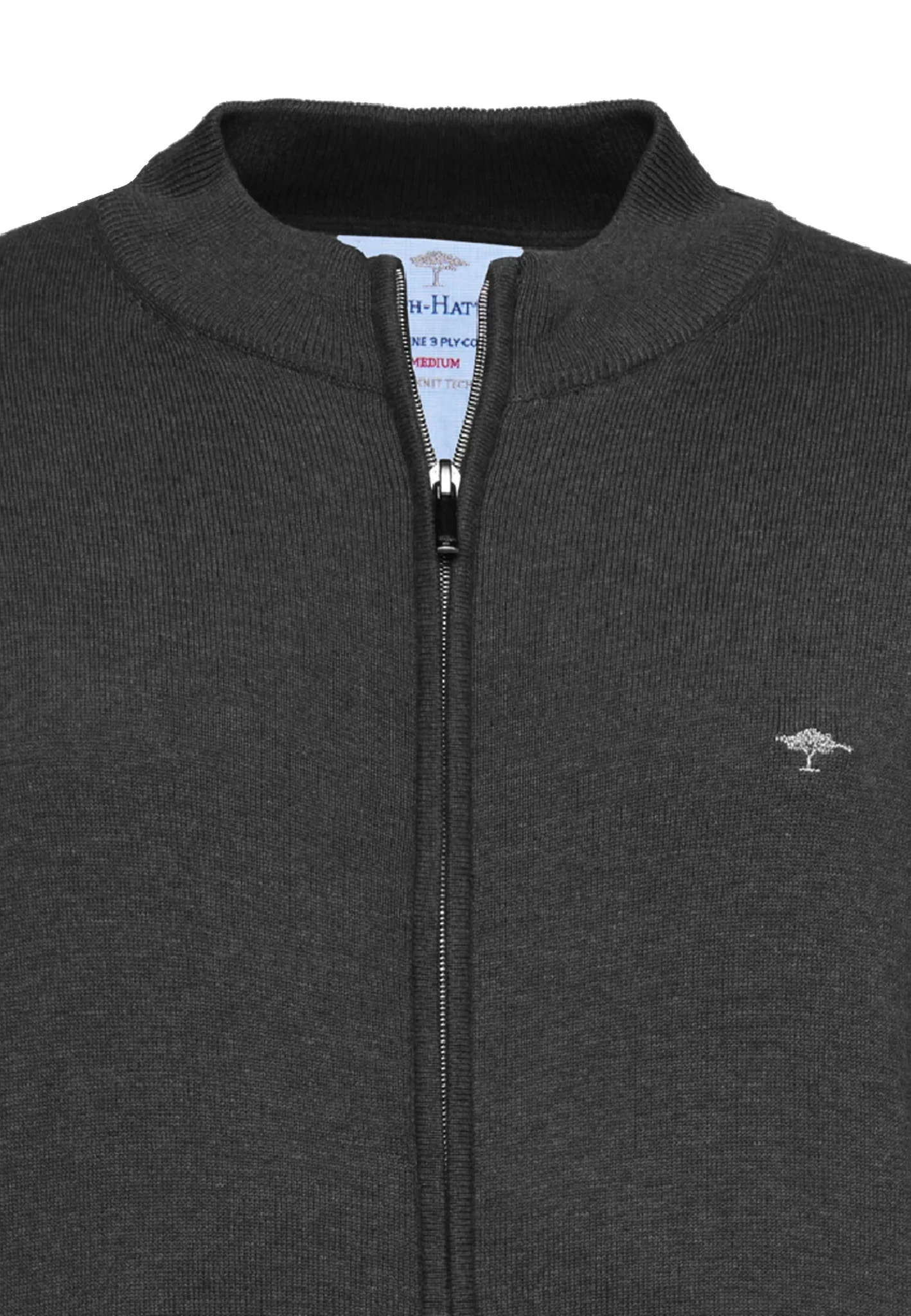 FYNCH HATTON Full Zip Cardigan - Men's Superfine Cotton – Charcoal - Image 3