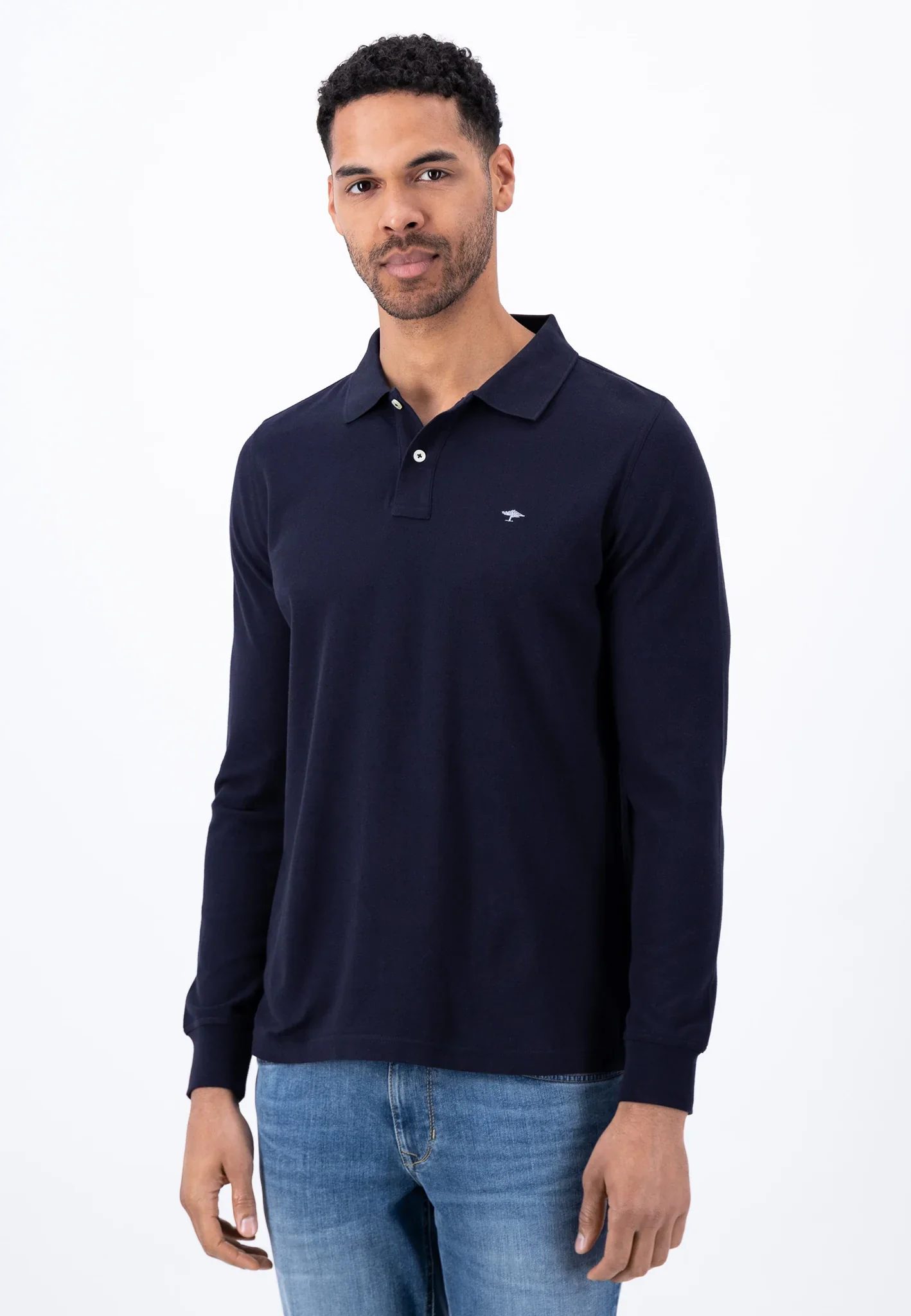 FYNCH HATTON Long Sleeve Polo Shirt - Men's Soft Cotton – Navy - Image 2
