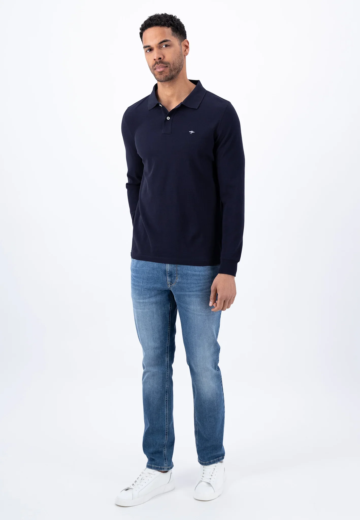 FYNCH HATTON Long Sleeve Polo Shirt - Men's Soft Cotton – Navy - Image 4