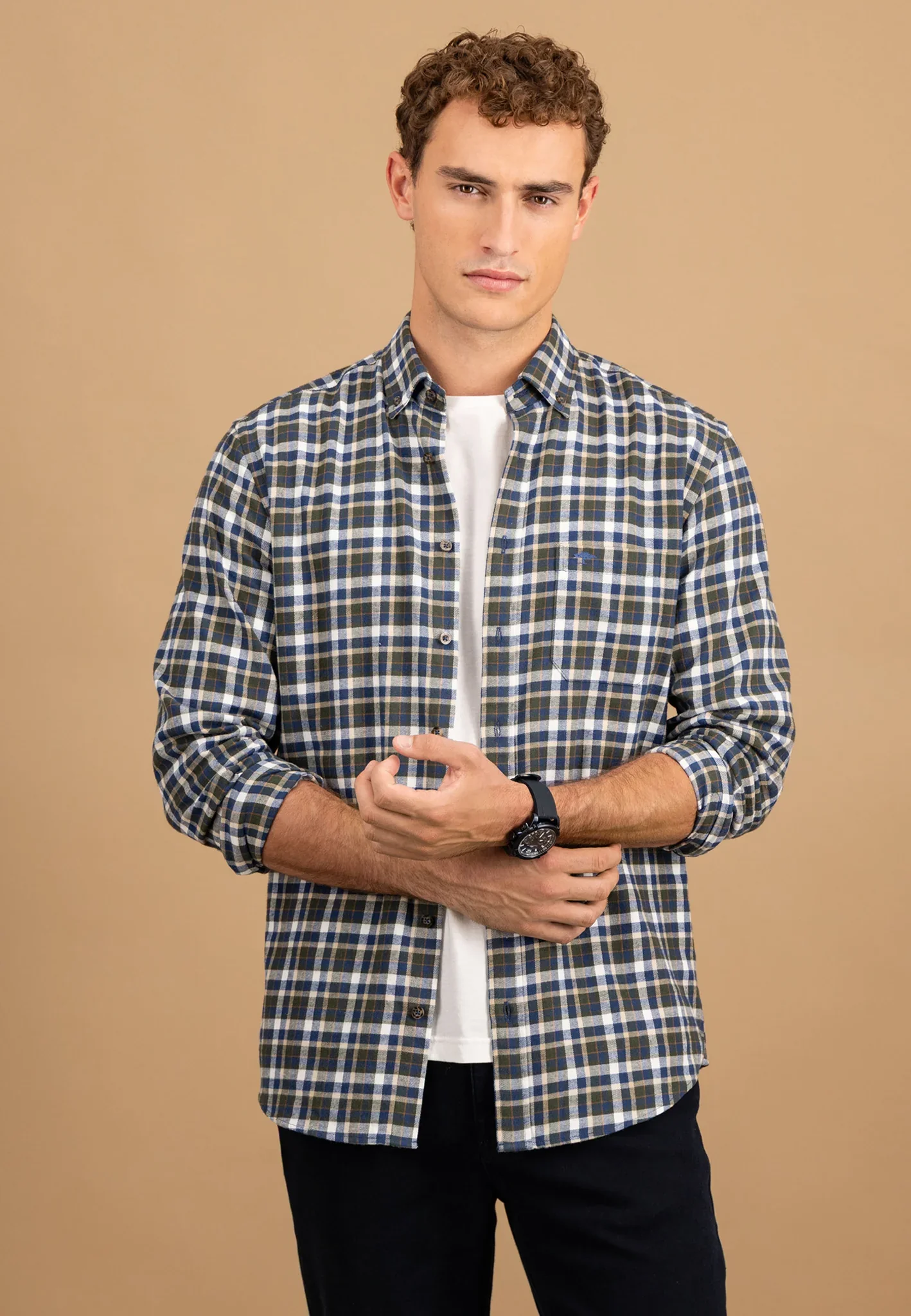 FYNCH HATTON Premium Flannel Check Shirt – Men's Button-Down – Dark Ivy - Image 2