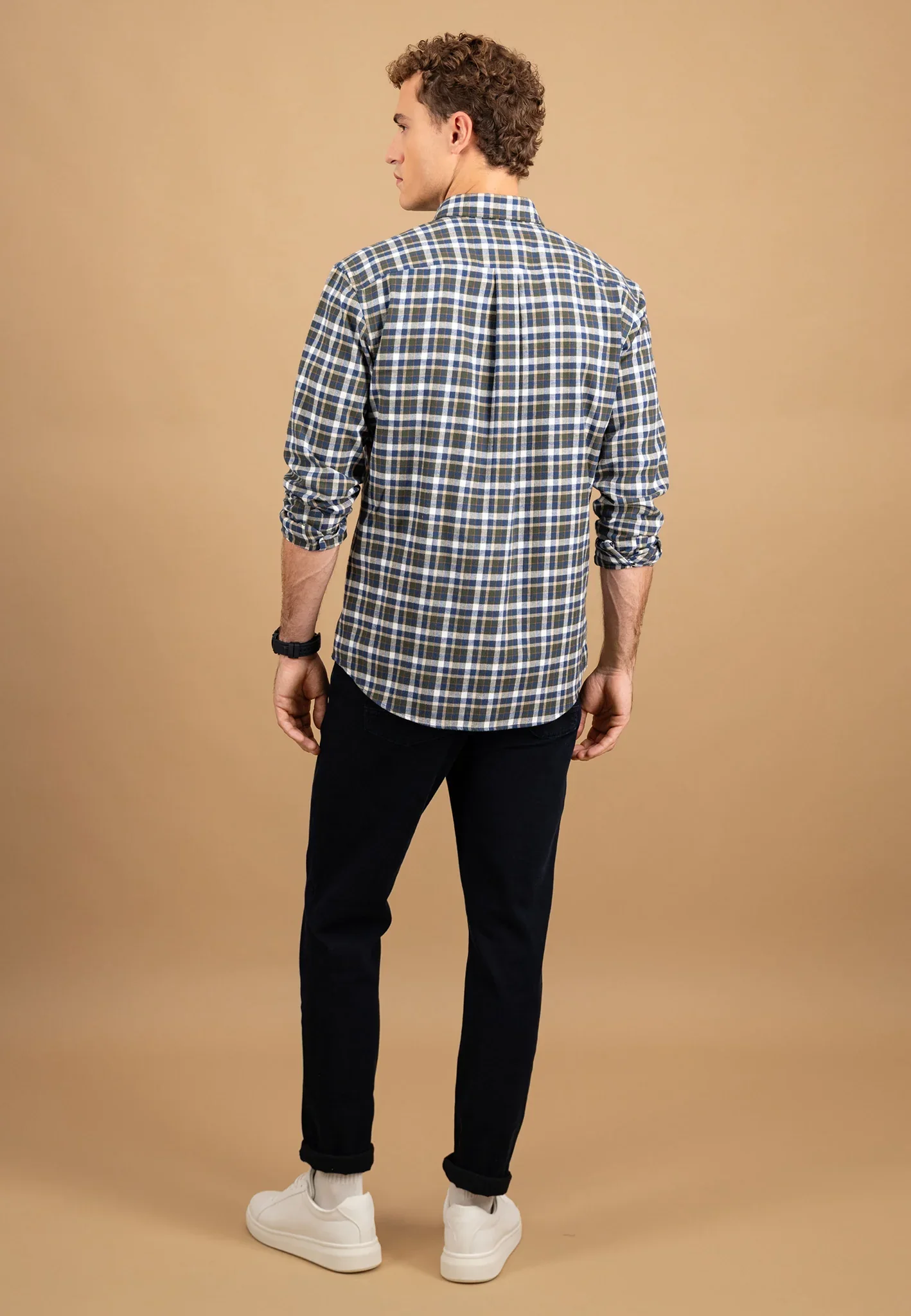 FYNCH HATTON Premium Flannel Check Shirt – Men's Button-Down – Dark Ivy - Image 4
