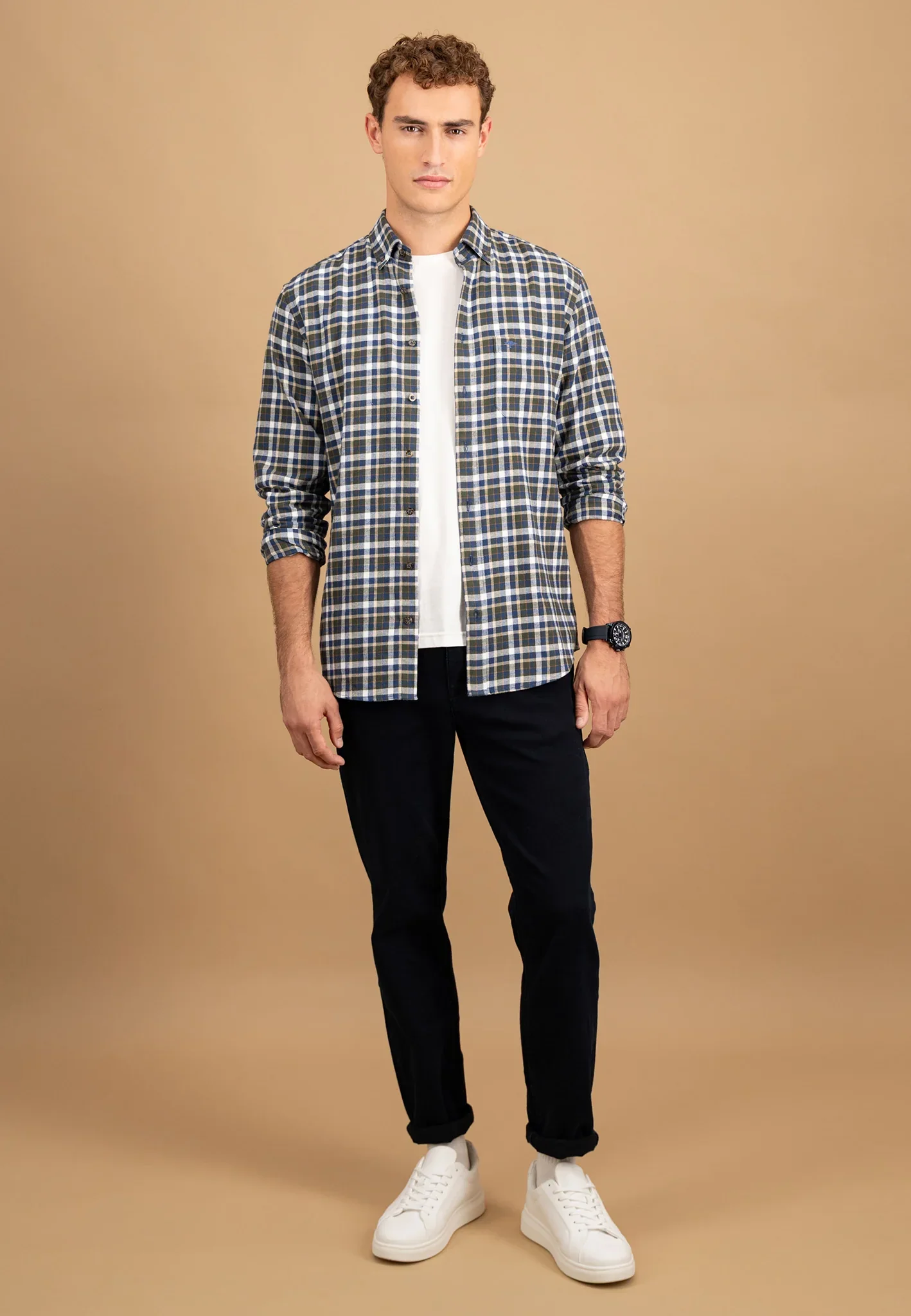FYNCH HATTON Premium Flannel Check Shirt – Men's Button-Down – Dark Ivy - Image 5
