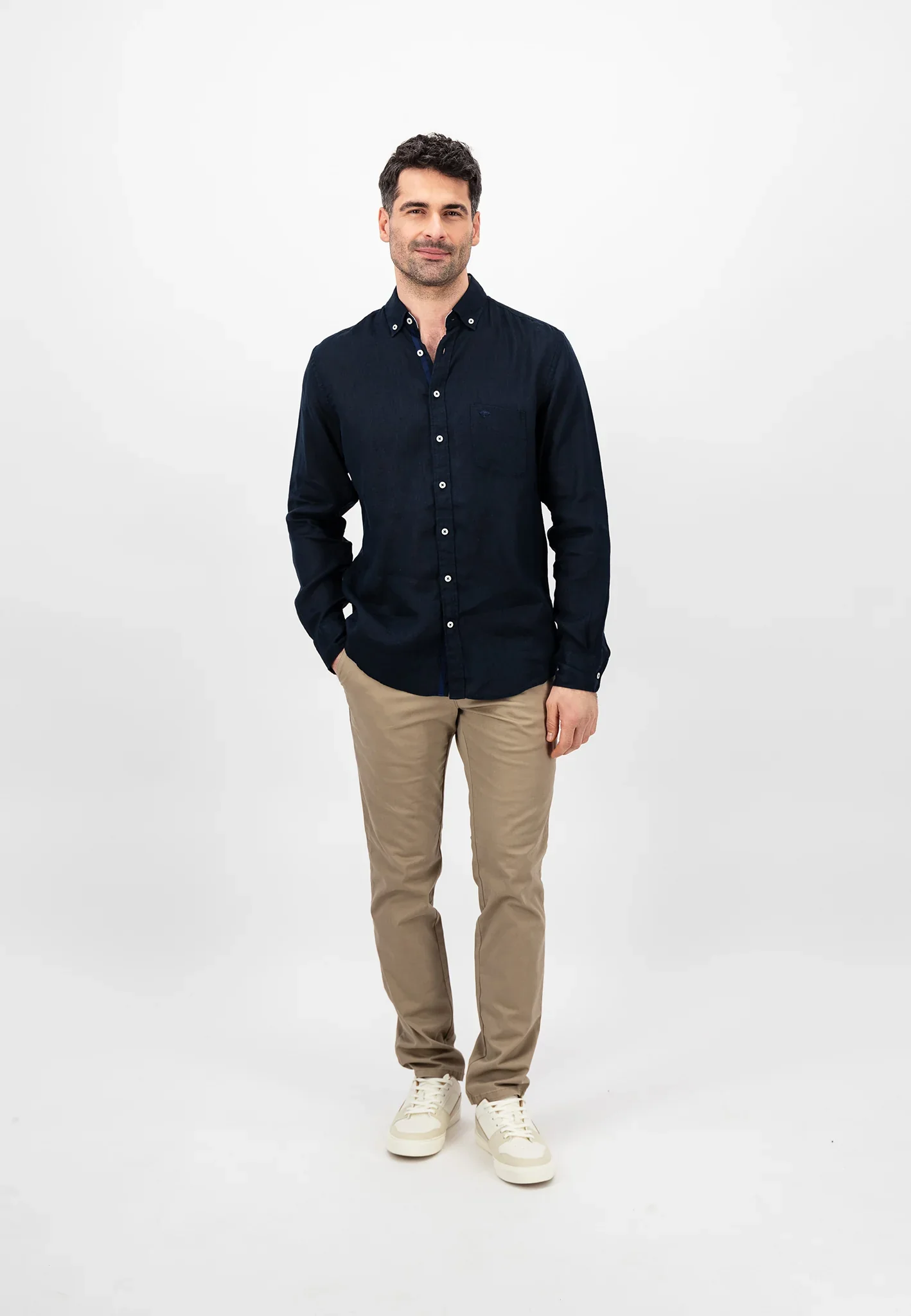 FYNCH HATTON Pure Linen Shirt - Men's – Navy - Image 4