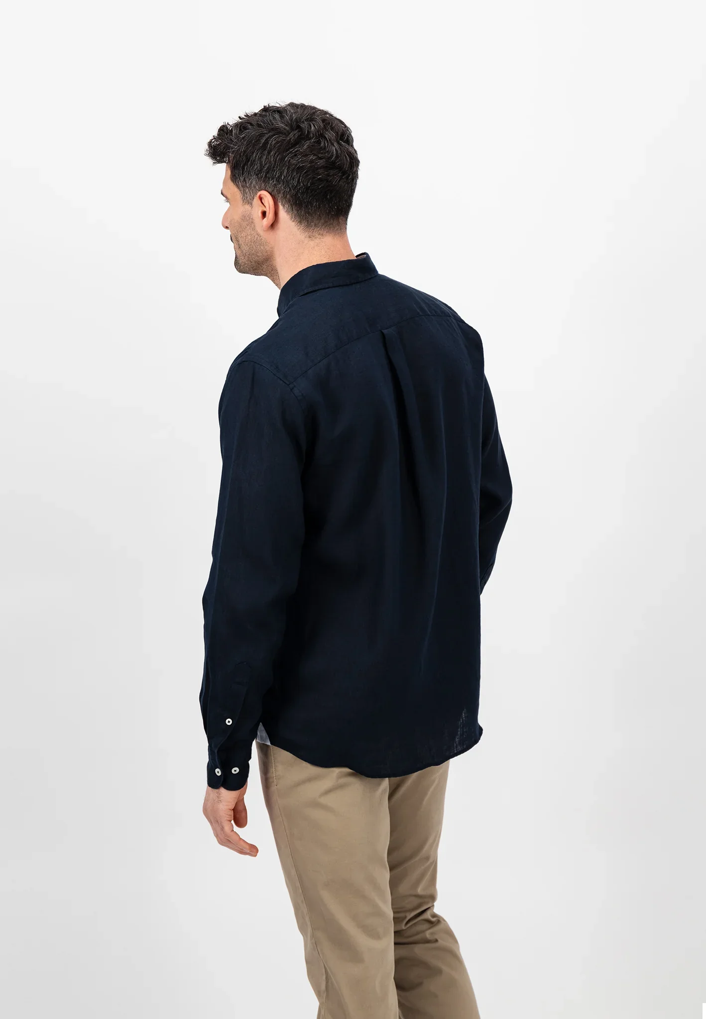 FYNCH HATTON Pure Linen Shirt - Men's – Navy - Image 5