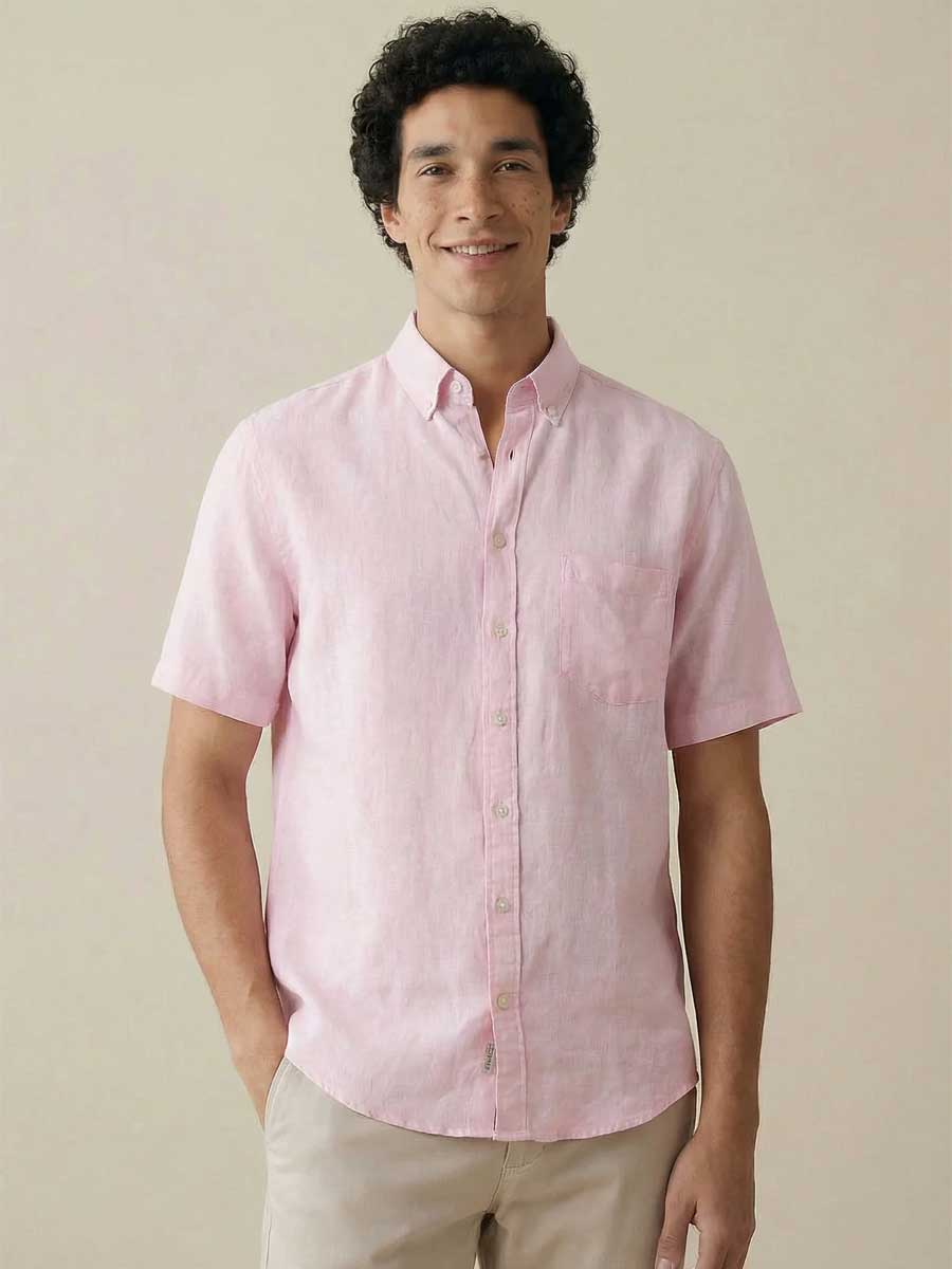 FYNCH HATTON Pure Linen Short-Sleeve Shirt - Men's – Magnolia - Image 2