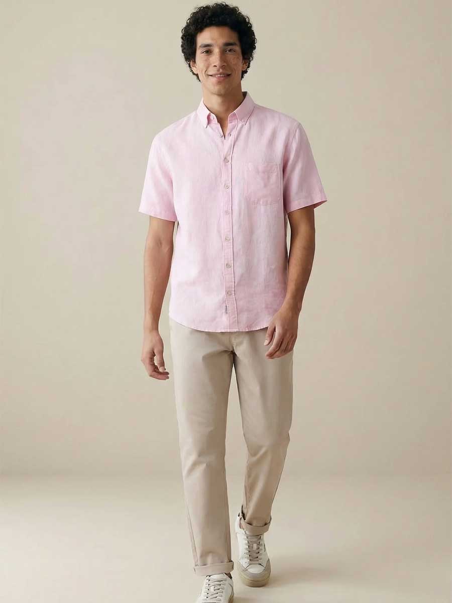 FYNCH HATTON Pure Linen Short-Sleeve Shirt - Men's – Magnolia - Image 4