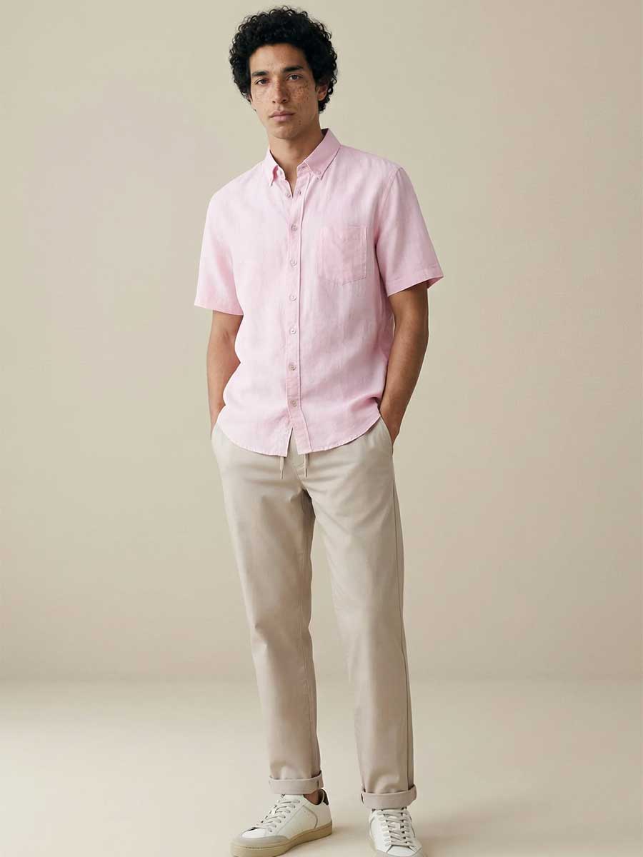 FYNCH HATTON Pure Linen Short-Sleeve Shirt - Men's – Magnolia - Image 5