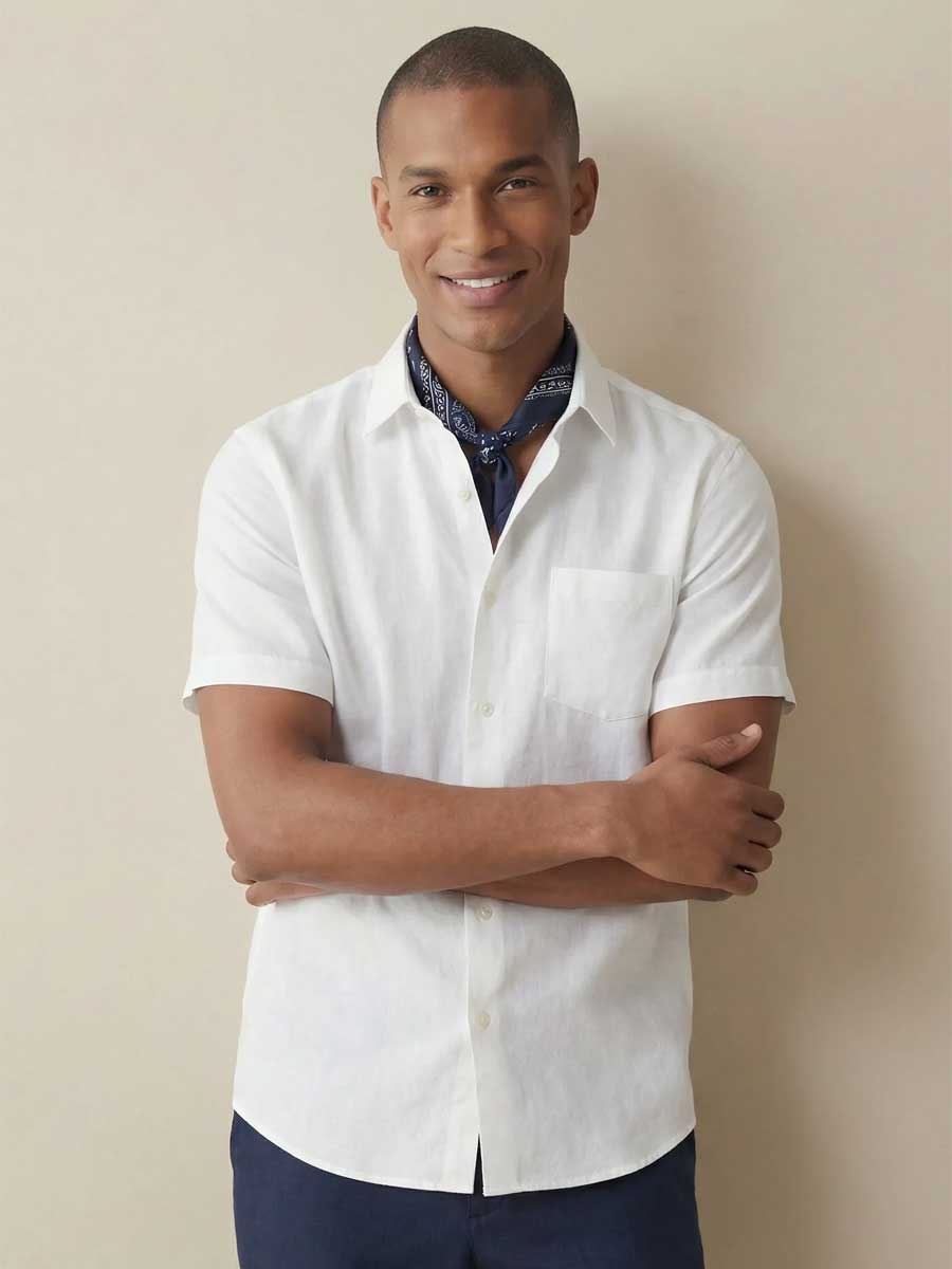 FYNCH HATTON Pure Linen Short-Sleeve Shirt - Men's – White - Image 2