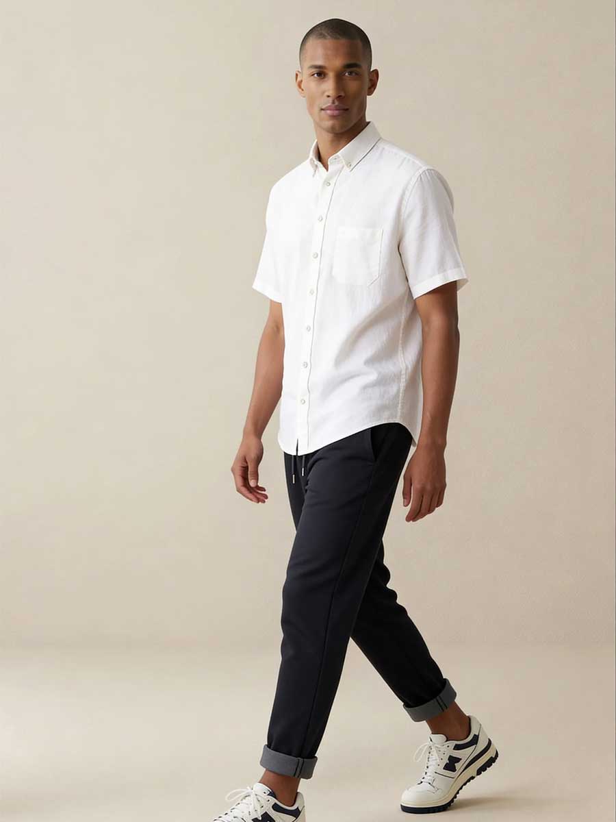 FYNCH HATTON Pure Linen Short-Sleeve Shirt - Men's – White - Image 4