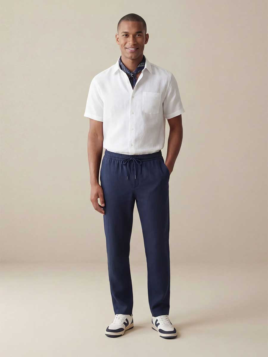 FYNCH HATTON Pure Linen Short-Sleeve Shirt - Men's – White - Image 5