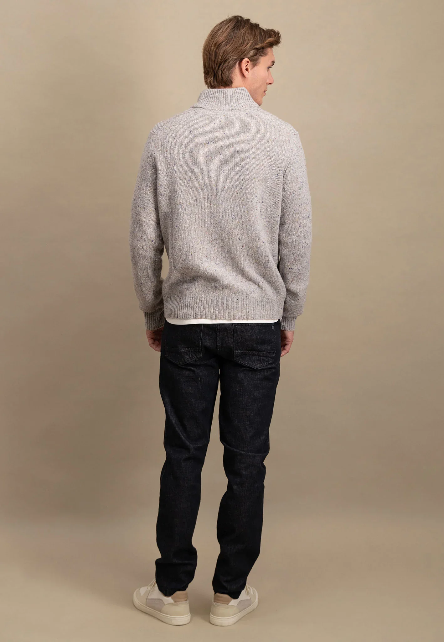 FYNCH HATTON Troyer 1/4 Zip Donegal Knit - Men's – Winter White - Image 6