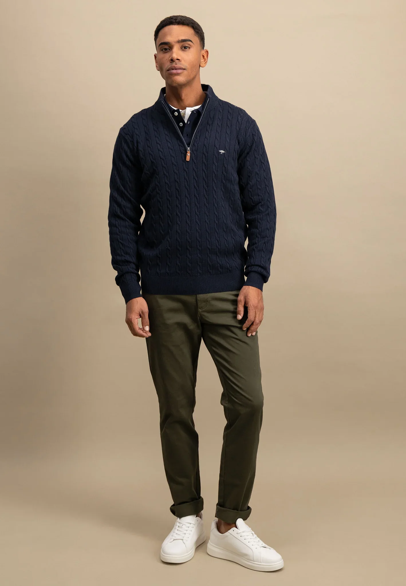 FYNCH HATTON Soft Cable Knit 1/4 Zip - Men's – Navy - Image 4
