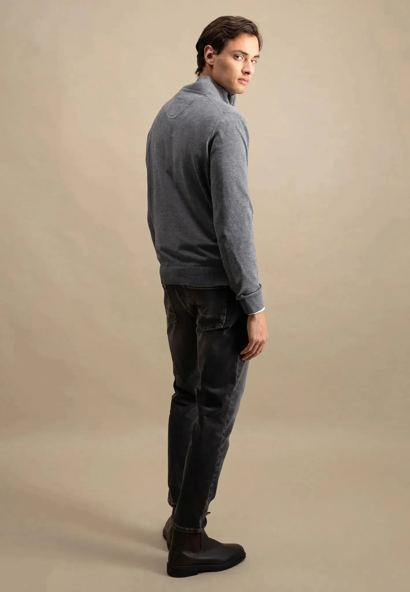 FYNCH-HATTON Soft Cotton 1/4 Zip Knit – Men’s – Steel - Image 4