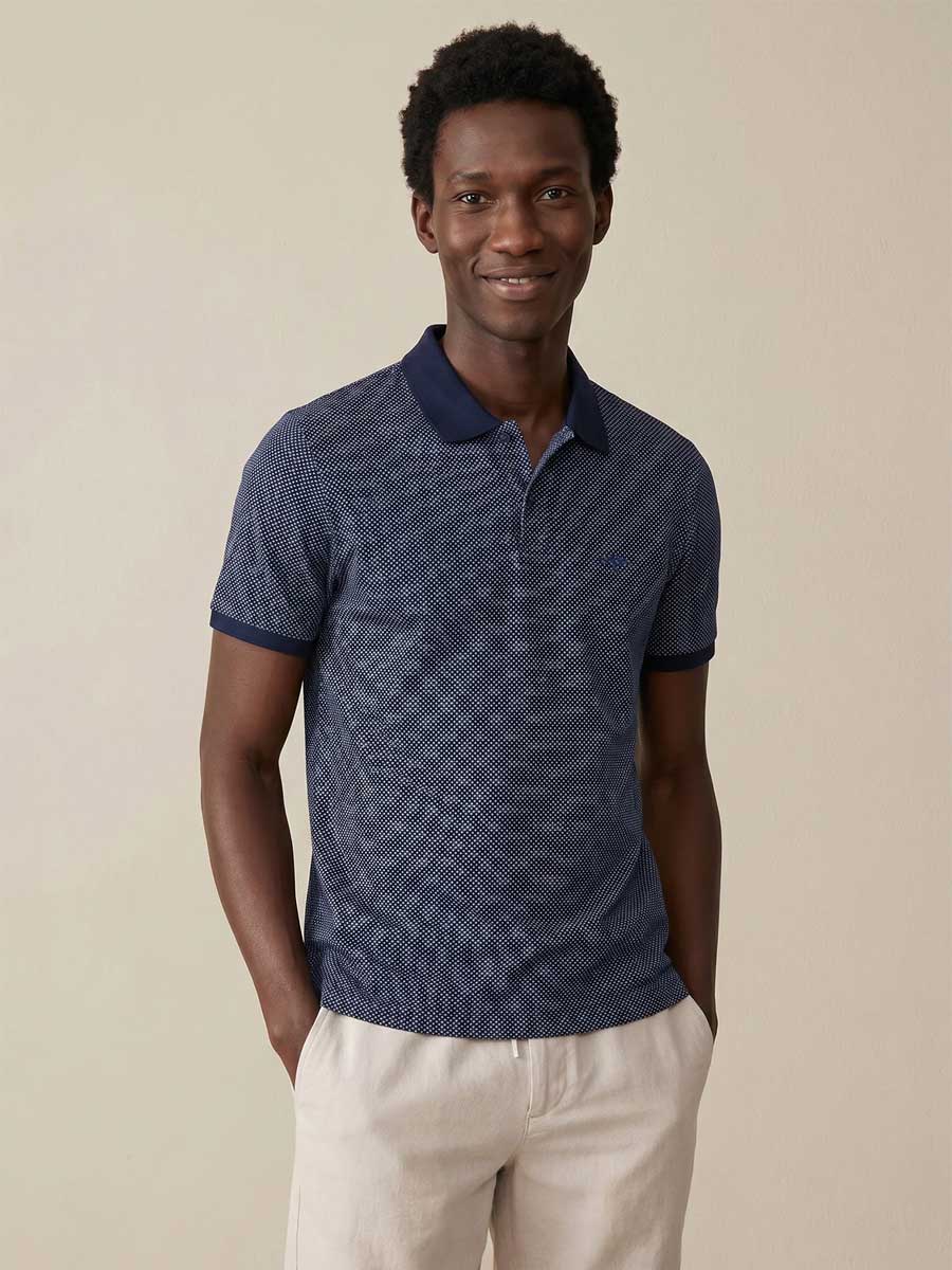 FYNCH HATTON Two Tone Mecerised Cotton Polo Shirt - Mens - Navy - Image 2