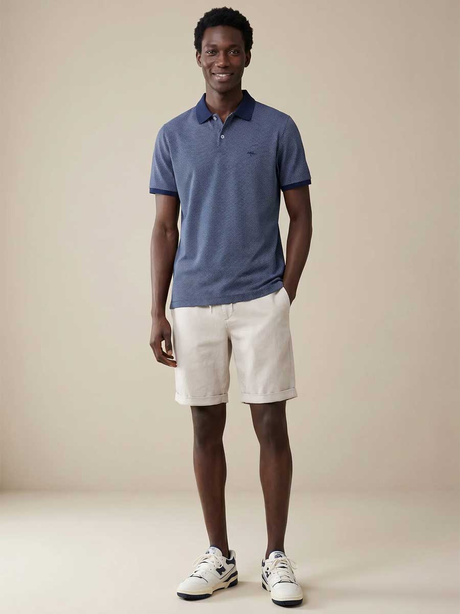 FYNCH HATTON Two Tone Mecerised Cotton Polo Shirt - Mens - Navy - Image 4