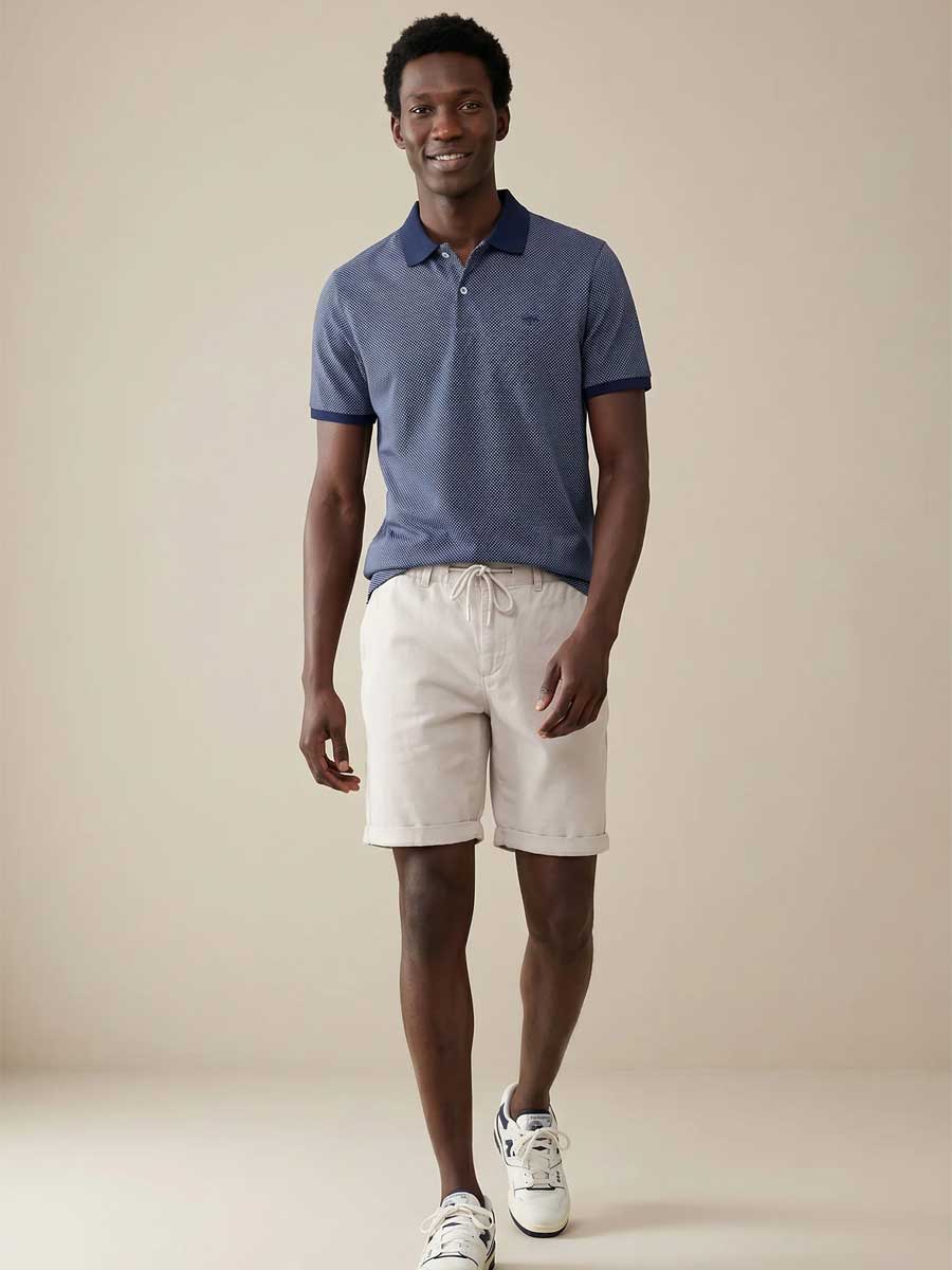 FYNCH HATTON Two Tone Mecerised Cotton Polo Shirt - Mens - Navy - Image 5