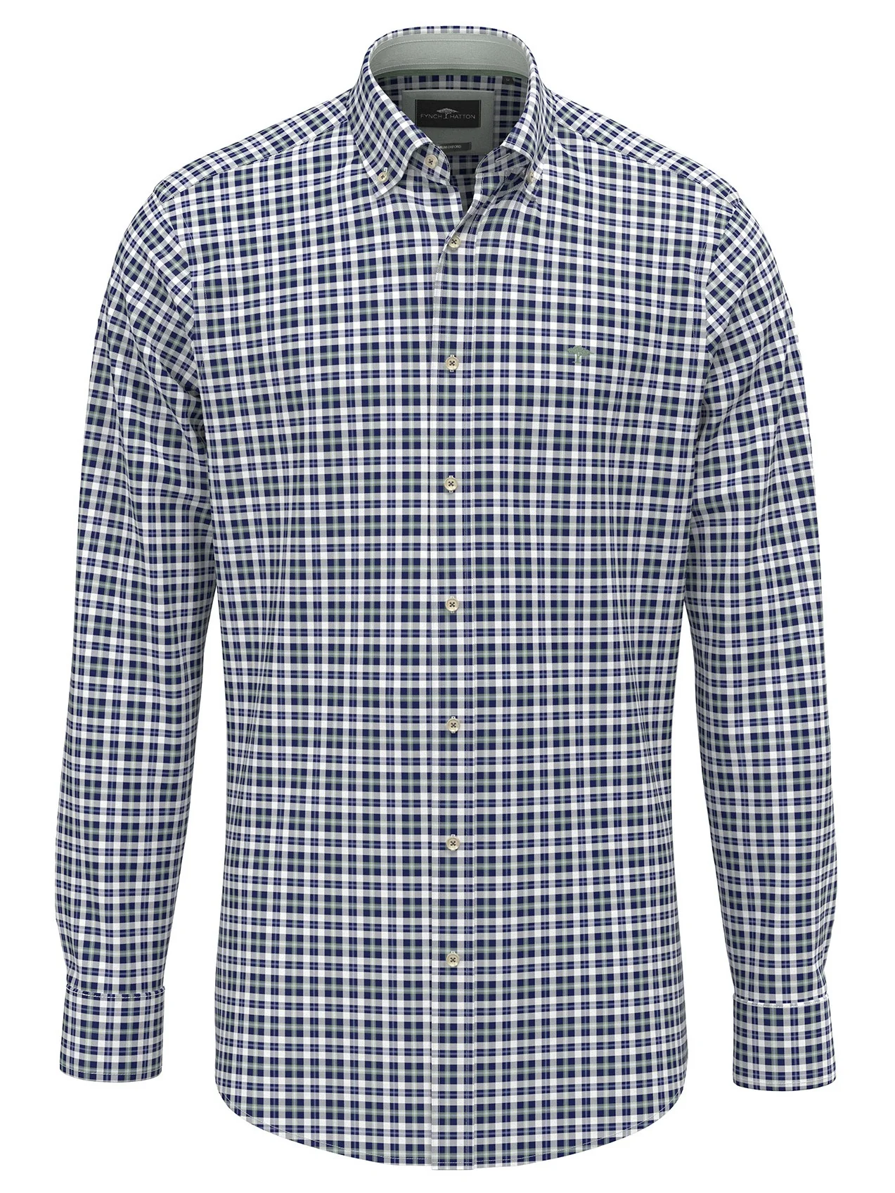 FYNCH HATTON Washed Oxford Check Shirt – Men's Button-Down – Fern