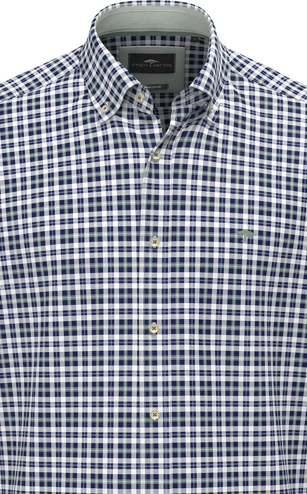 FYNCH HATTON Washed Oxford Check Shirt – Men's Button-Down – Fern - Image 2