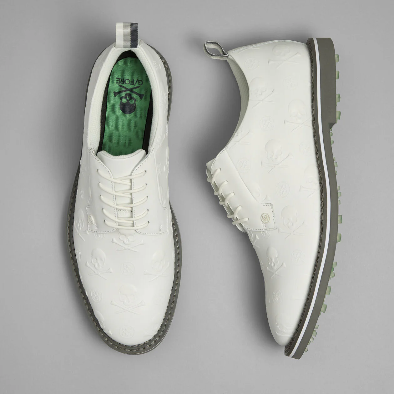 G/FORE Gallivanter Full Grain Leather Men’s Golf Shoes – Embossed Skull & Tees - Snow / Twilight - Image 4