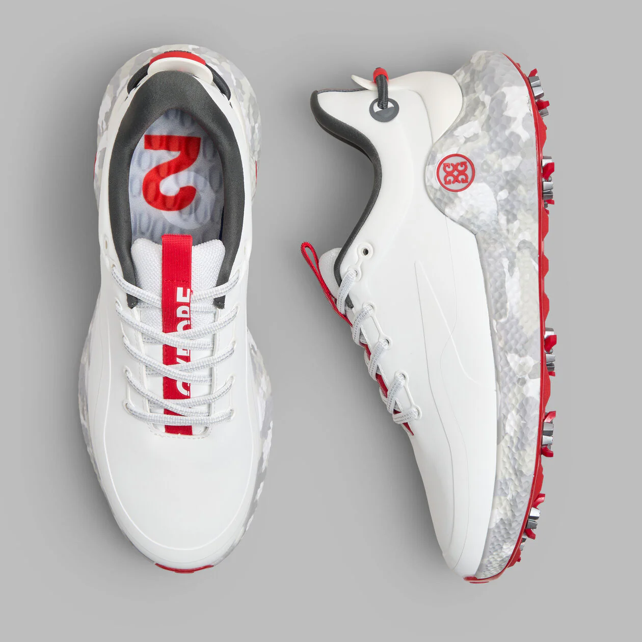 G/FORE MG4+ O2 G/Lock Softspike Men’s Golf Shoes – Camo Mid Sole - Snow / Charcoal - Image 3