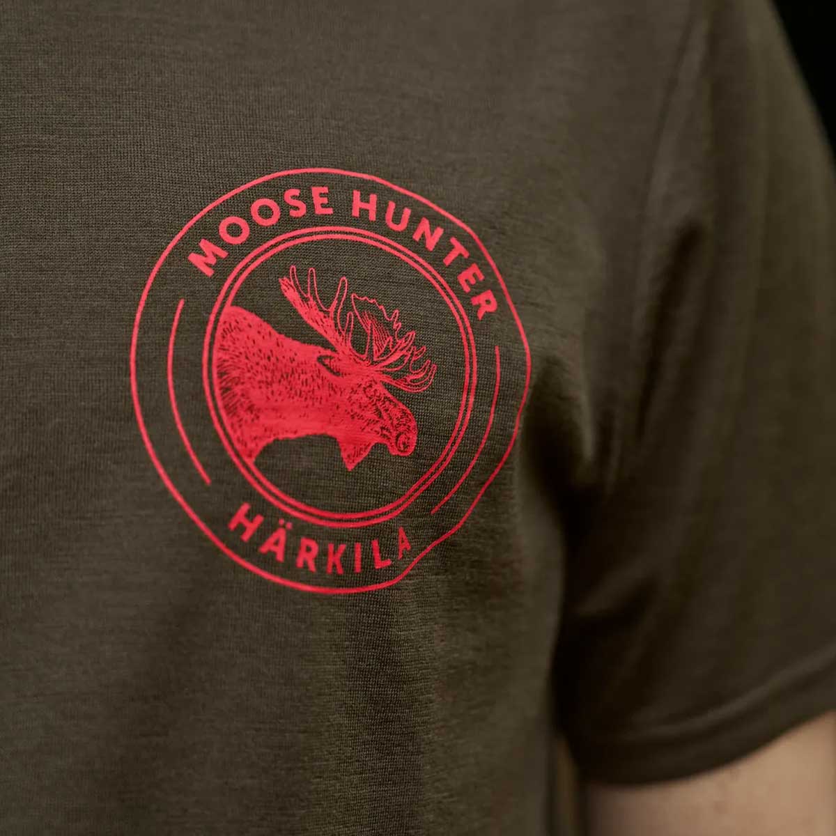 HARKILA Game T-shirt - Merino Wool - Mens - Willow Green Moose - Image 2