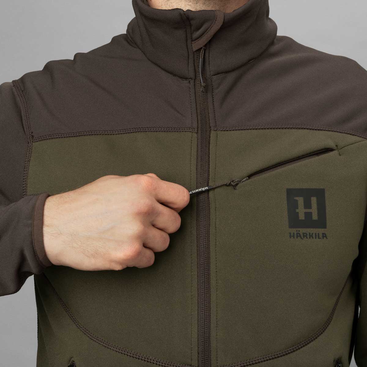 HARKILA Olaf Fleece Jacket - Mens -Willow Green / Shadow Grey - Image 3