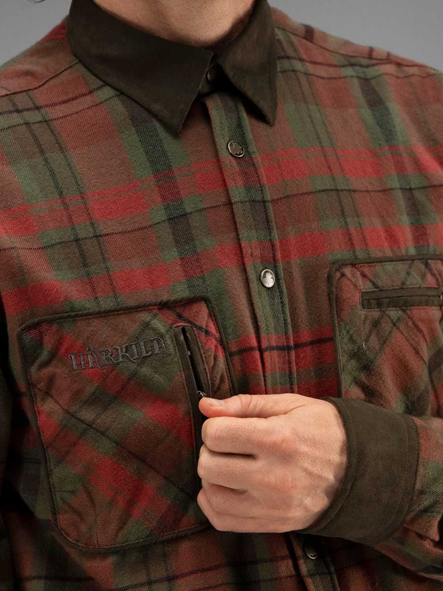 HARKILA Pajala Shirt - Mens Brushed Cotton - Red Autumn Check - Image 2
